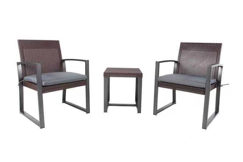 3pcs pp Plastic Material Bistro Set Cheap Outdoor Garden 2 Chairs with Coffee Table Wicker Pattern I
