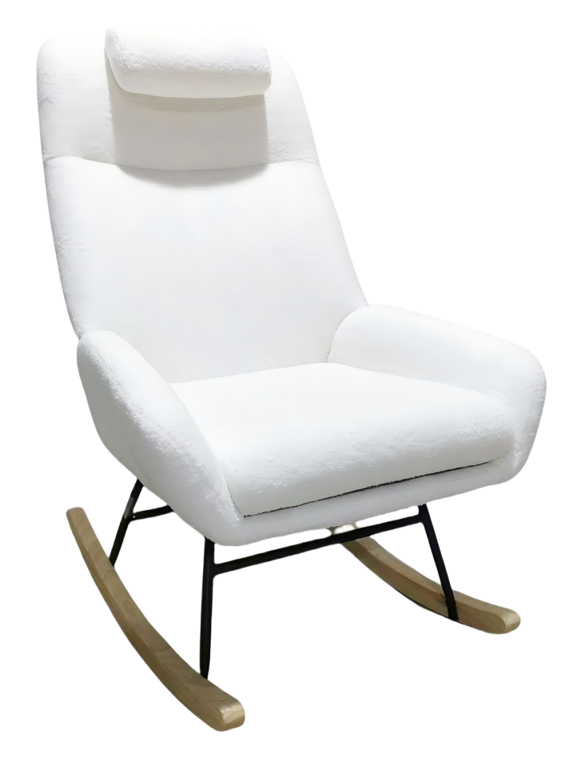 New design living room comfortable leisure deep upholstered rocking chair with wood metal base